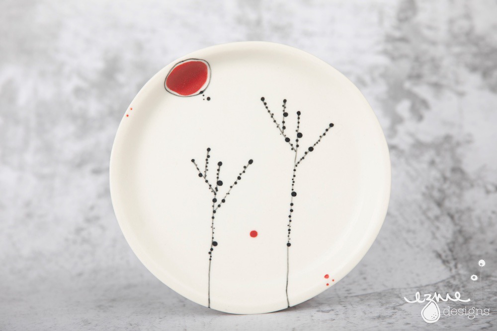 Porcelain Plate with Red Accent
